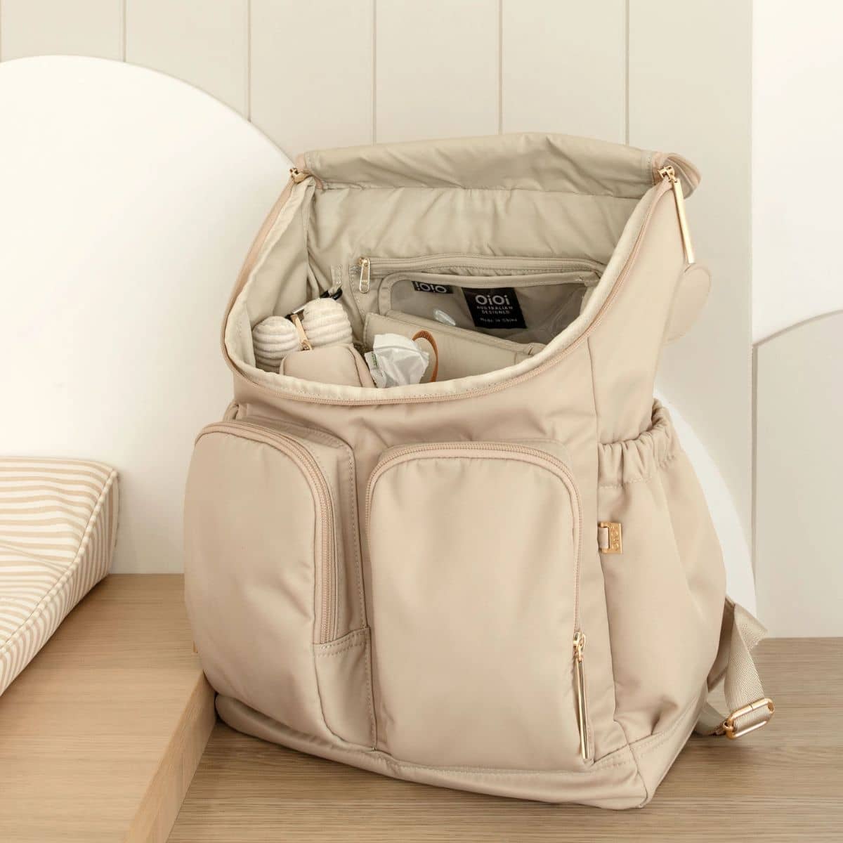 OiOi Signature Nappy Backpack - Beige Nylon