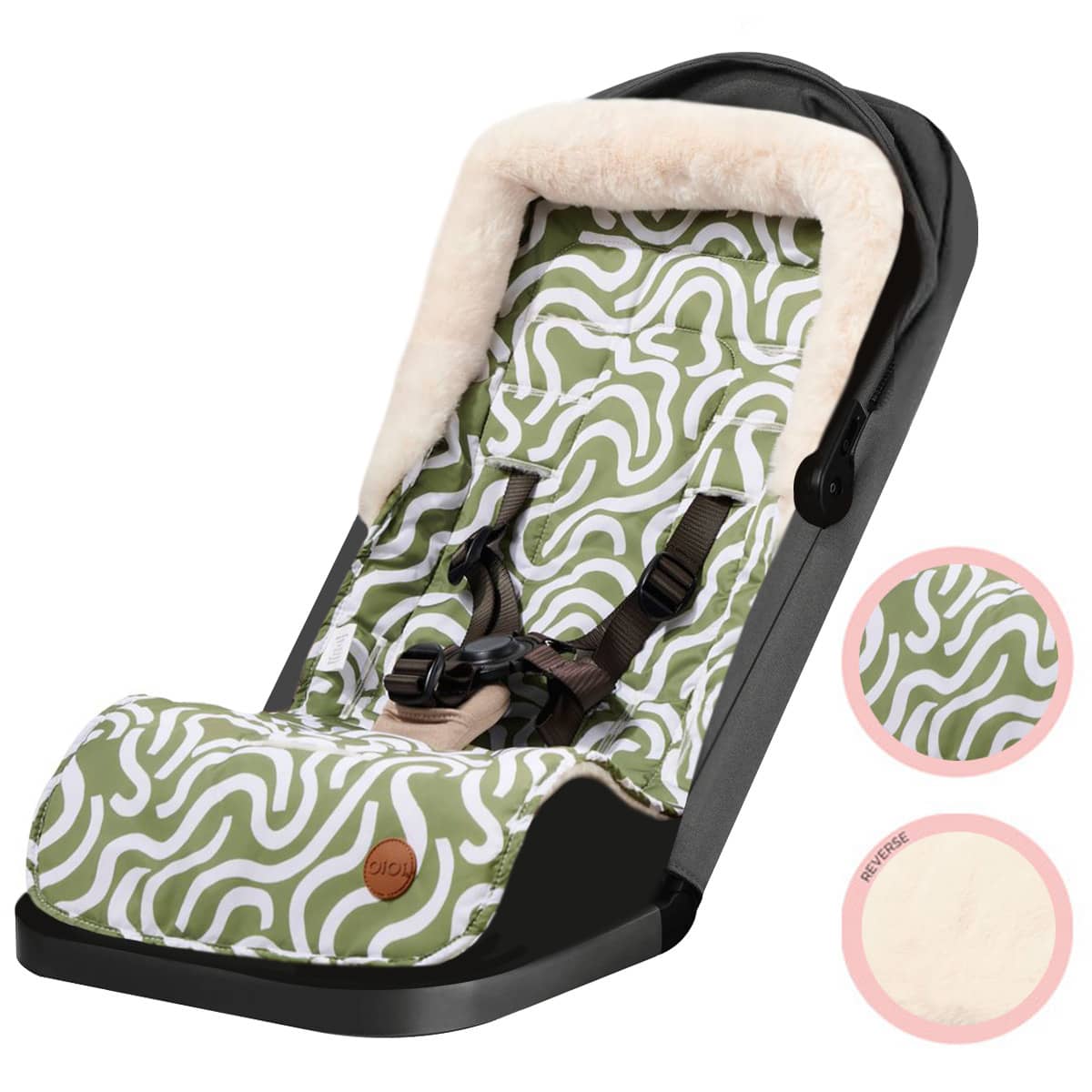 OiOi Reversible Cozy Fleece Pram Liner - Green Squiggle