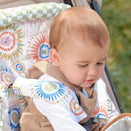 OiOi Reversible Pram Harness Cover Set - Green Check and Sunburst