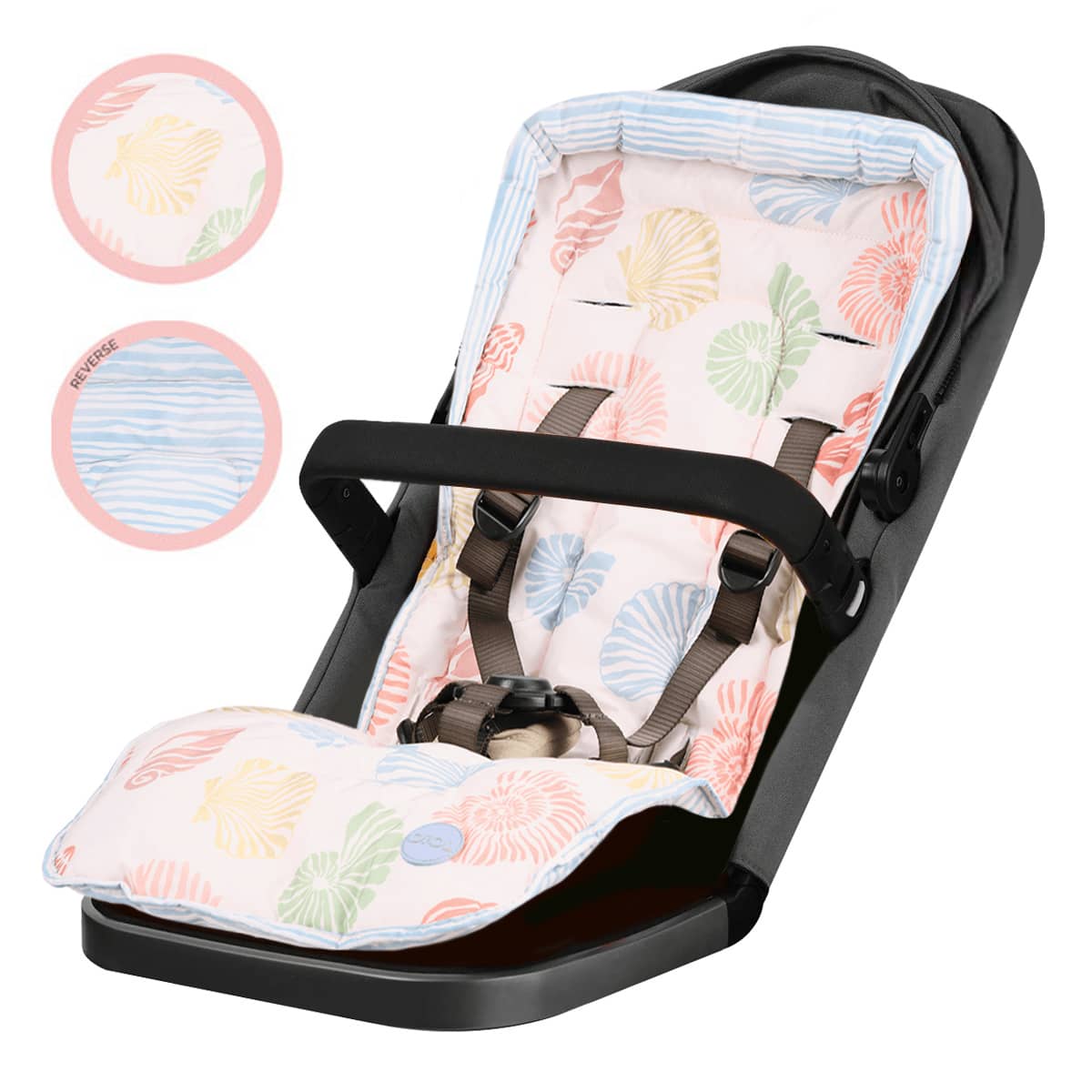 OiOi Reversible Pram Liner - Seashells / Stripe