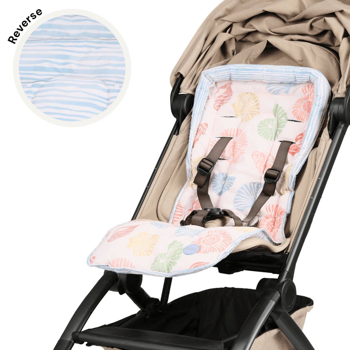 OiOi Reversible Pram Liner - Seashells / Stripe