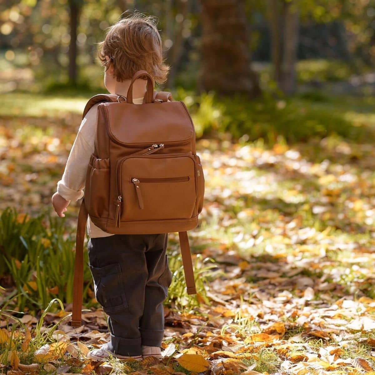 OiOi Vegan Leather Mini Signature Backpack - Chestnut Brown