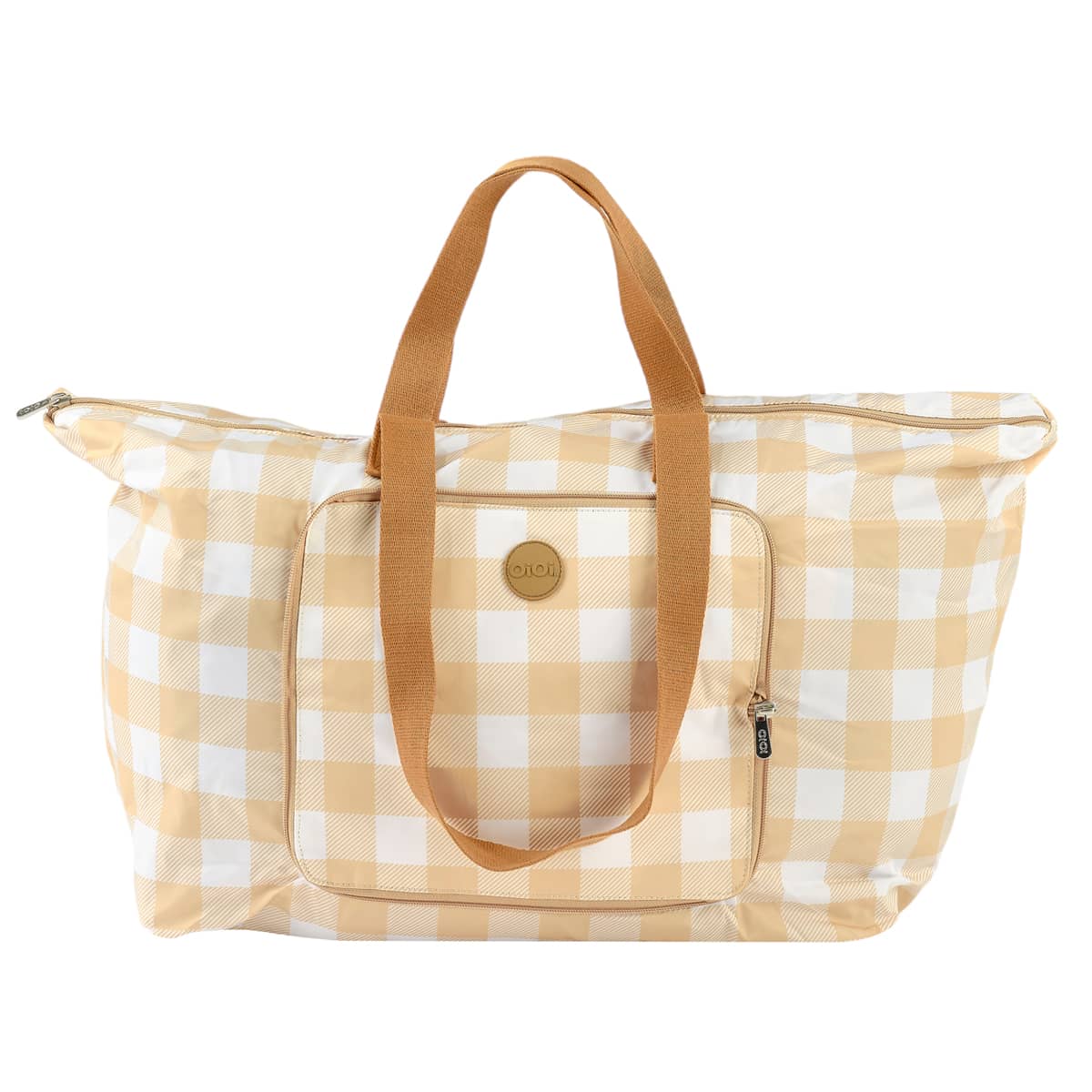 OiOi Fold Up Tote - Gingham Beige