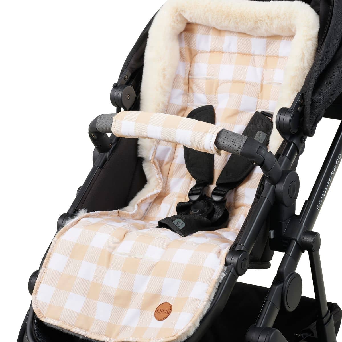 OiOi Reversible Pram Harness Cover Set - Wildflower and Beige Gingham