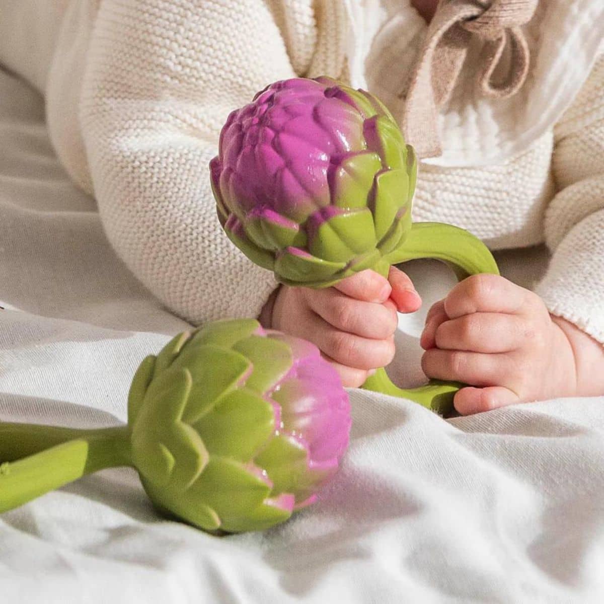 Oli & Carol 2 in 1 Rattle Toy and Teether - Artichoke
