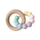 One.Chew.Three Duo Silicone and Beech Wood Teether - Pastel Rainbow Ombre