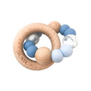 One.Chew.Three Single Rattle Silicone and Beech Wood Teether - Two Tone Blue