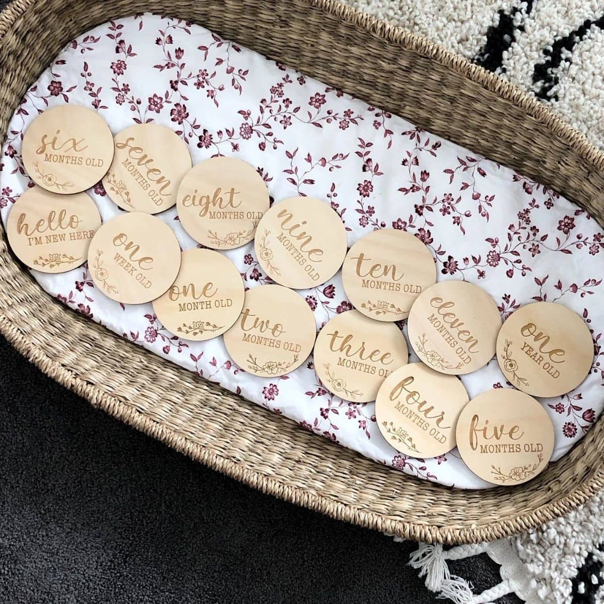 One.Chew.Three Wooden Milestone Plaques - Vintage Floral