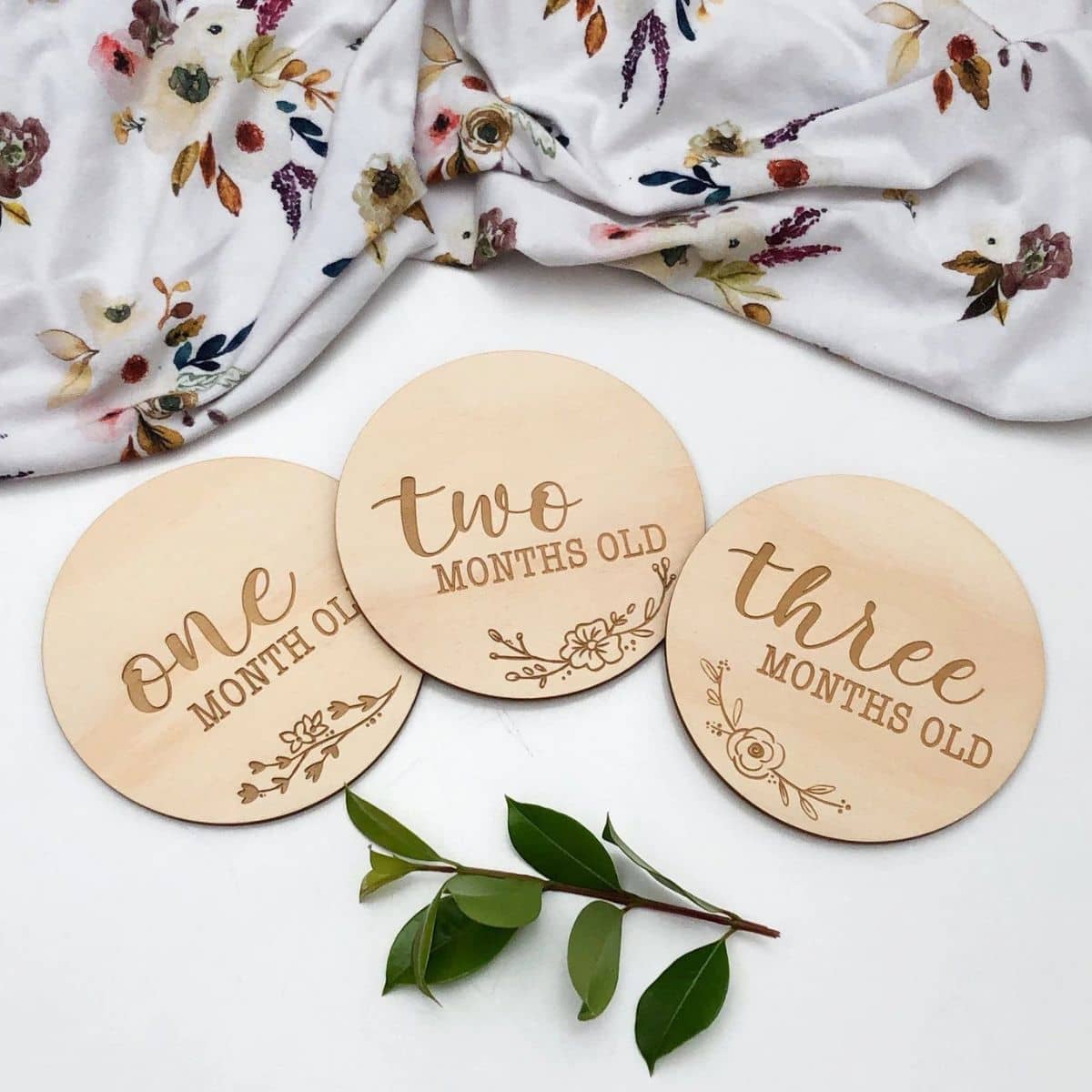 One.Chew.Three Wooden Milestone Plaques - Vintage Floral