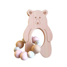 One.Chew.Three Bear Silicone and Beech Wood Teether - Pink
