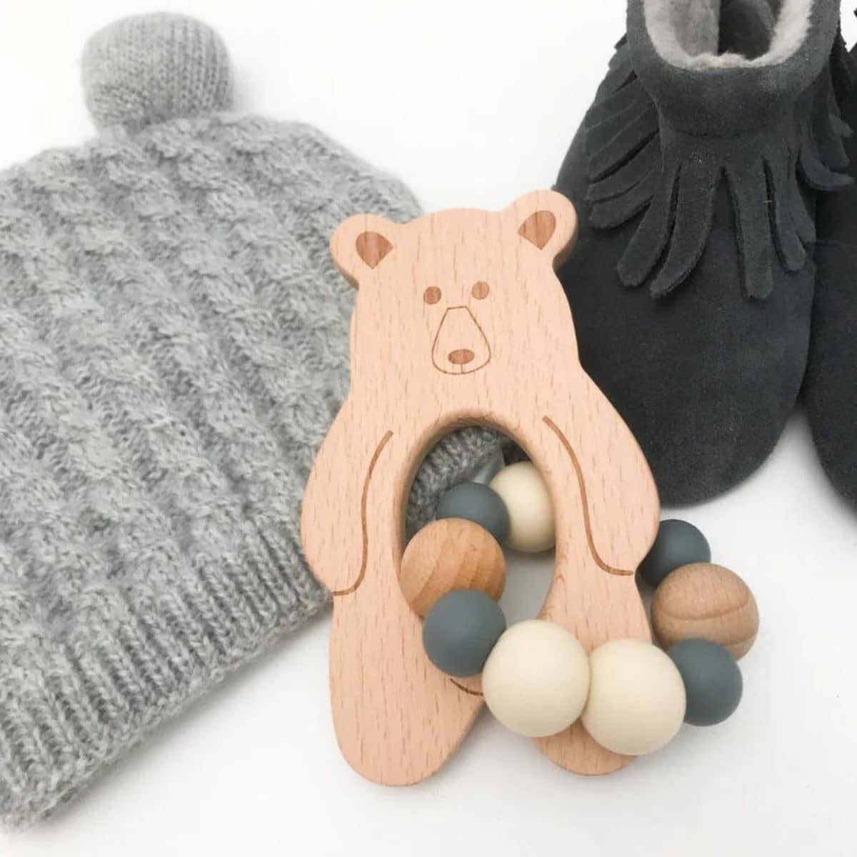 One.Chew.Three Bear Silicone and Beech Wood Teether