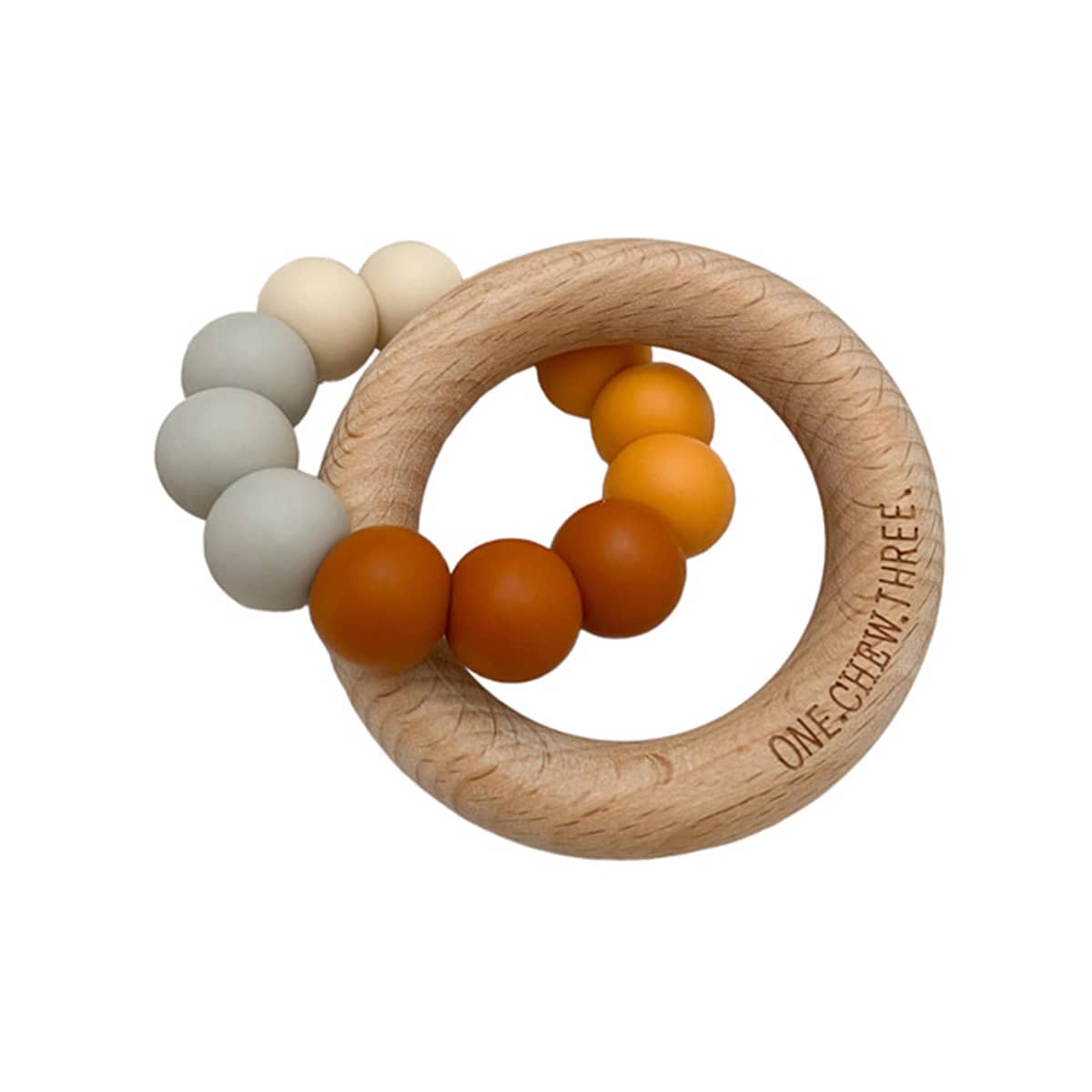 One.Chew.Three Duo Silicone and Beech Wood Teether - Earth Ombre