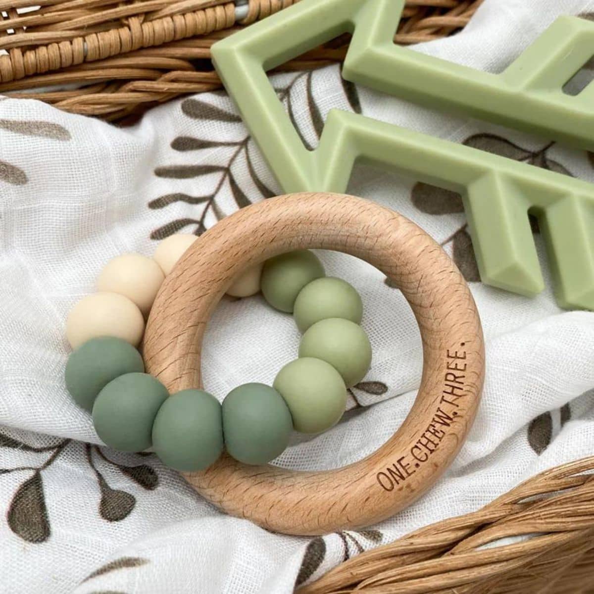 One.Chew.Three Duo Silicone and Beech Wood Teether