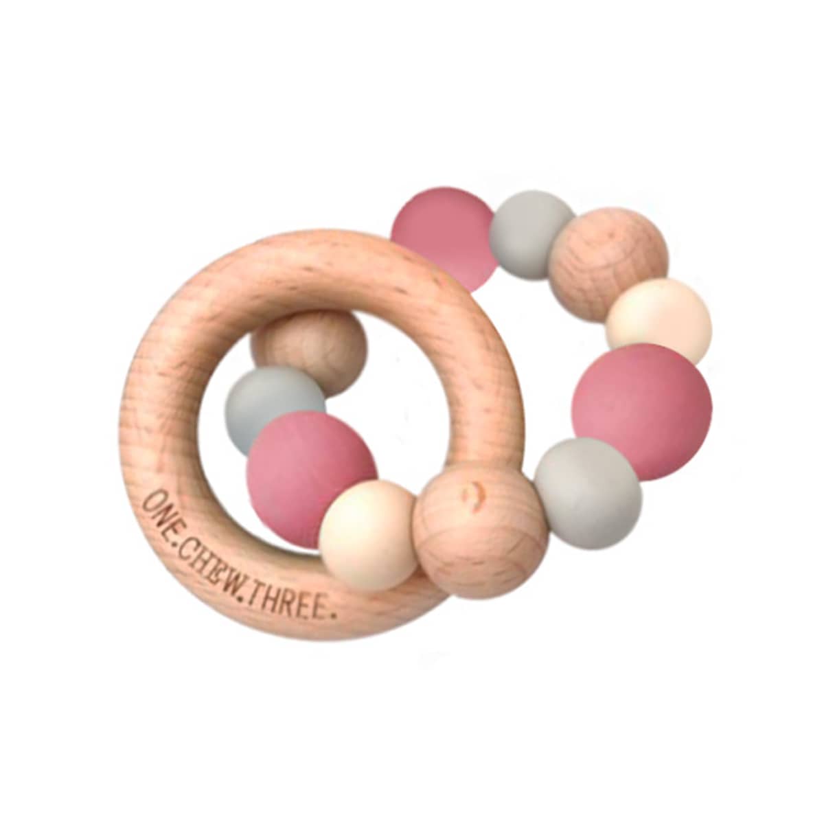 One.Chew.Three Naturals Silicone and Beech Wood Teether - Dusky Rose
