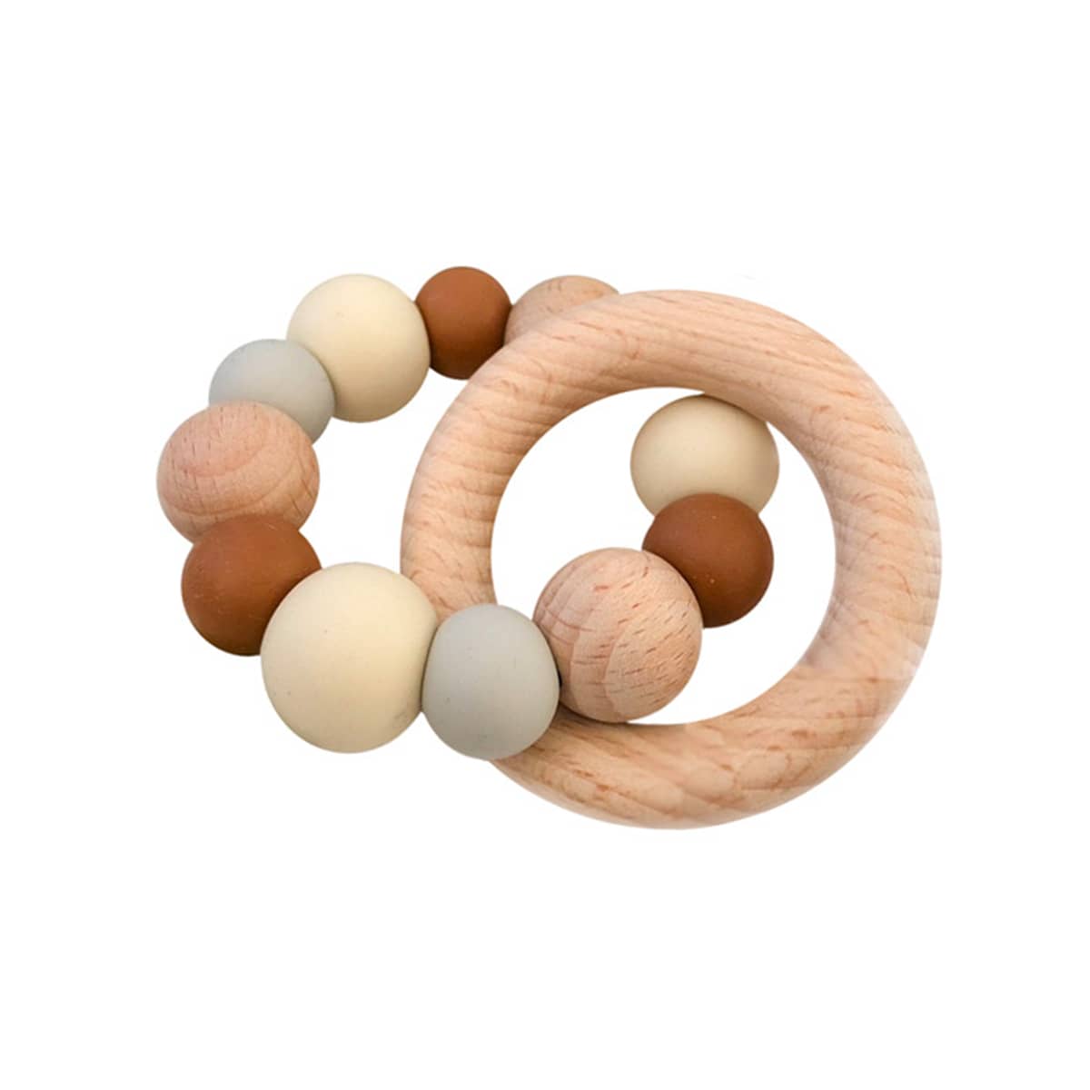 One.Chew.Three Naturals Silicone and Beech Wood Teether - Tan