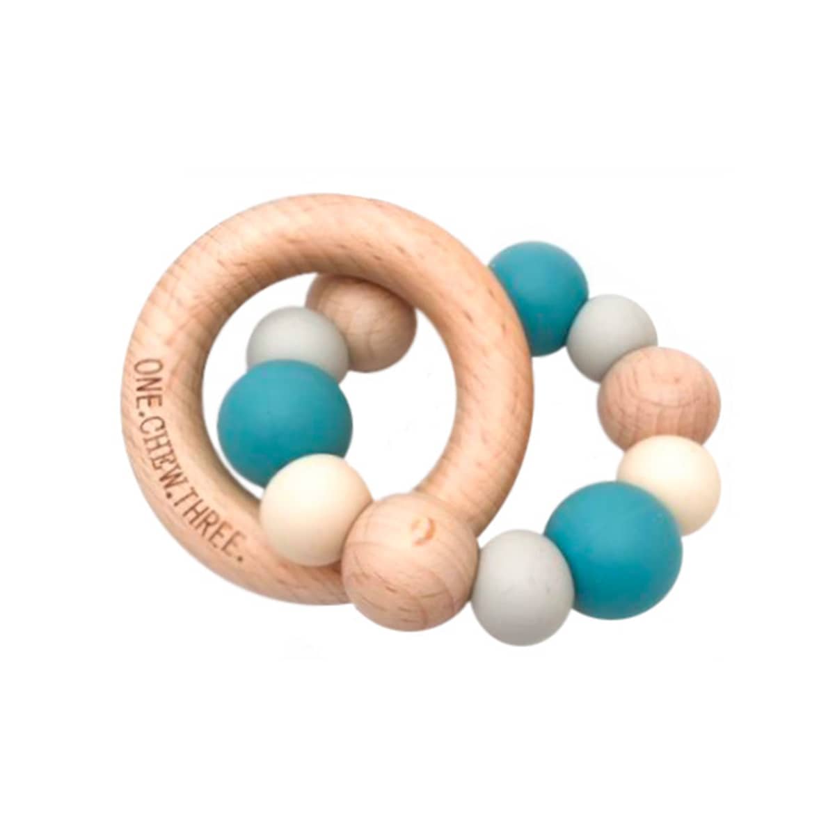 One.Chew.Three Naturals Silicone and Beech Wood Teether - Teal