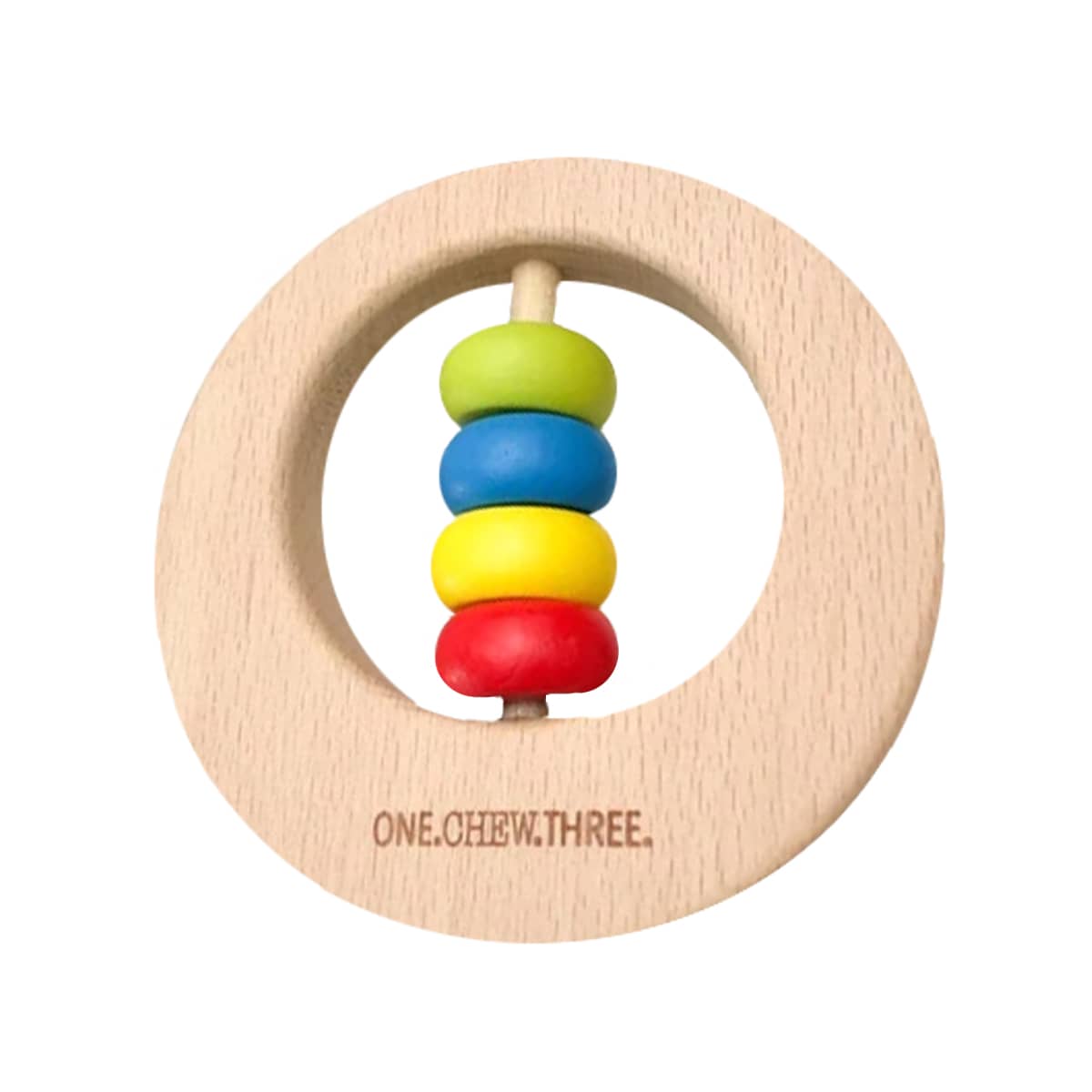 One.Chew.Three Premium Beech Wood Rattle Teether - Rainbow Bright