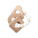 One.Chew.Three Shapes Silicone and Beech Wood Teether - White