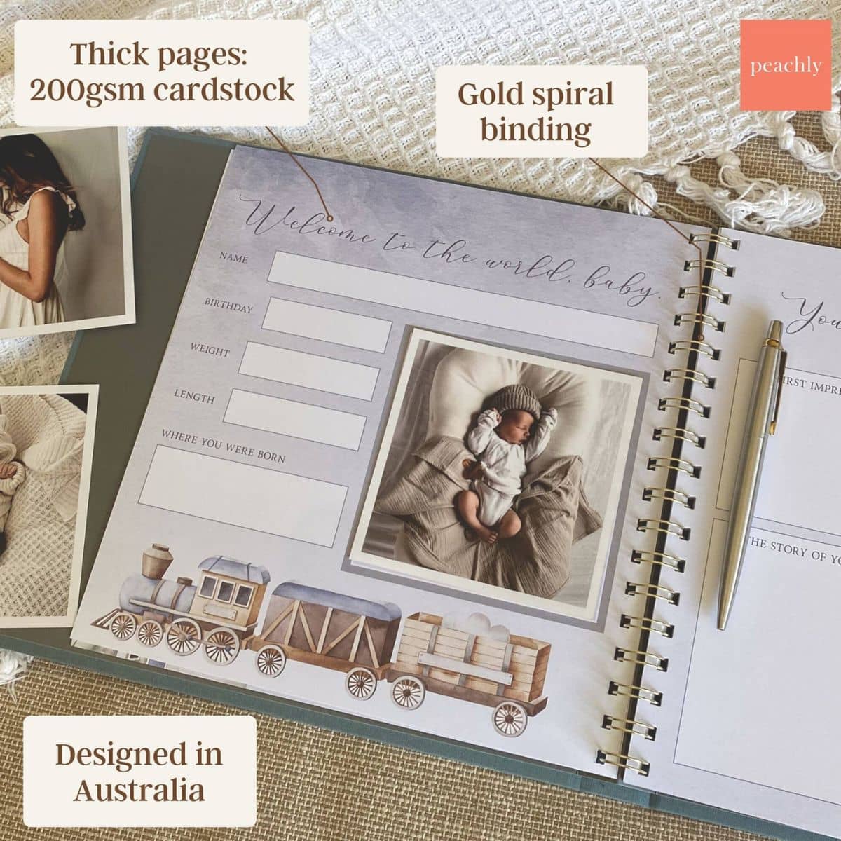 Peachly Baby Memory Book - Finn Blue