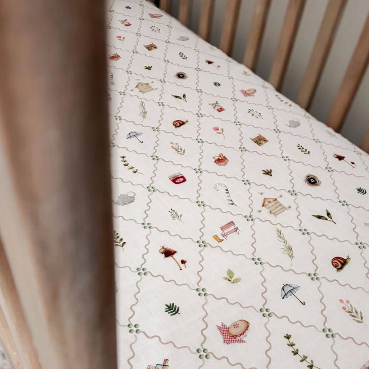 Pop Ya Tot Fitted Cotton Muslin Cot Sheet - Cottage Picnic