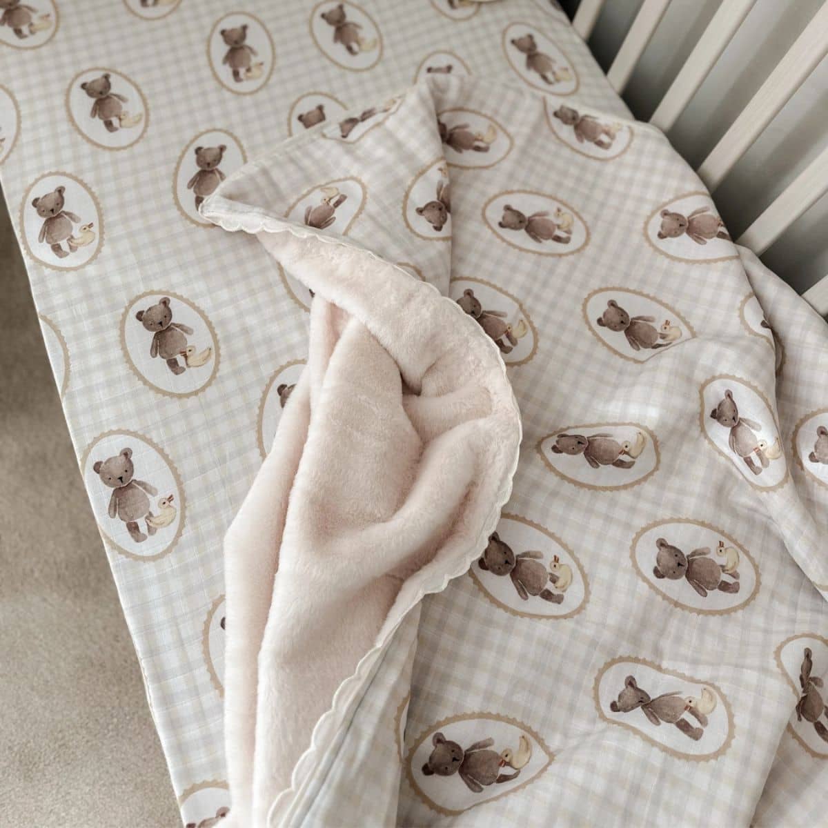 Pop Ya Tot Fur Lined Cot Blanket - Ted & Duck