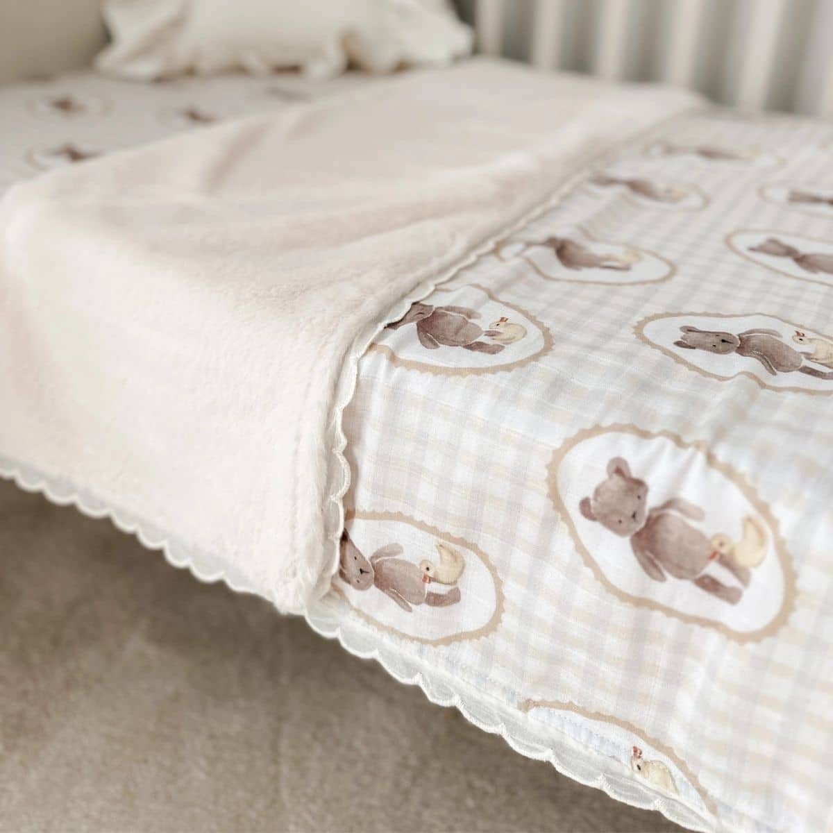 Pop Ya Tot Fur Lined Cot Blanket - Ted & Duck