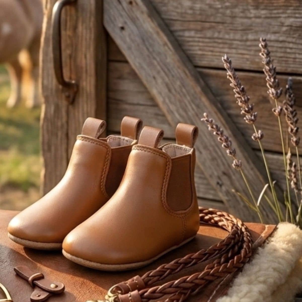 Skeanie Riding Style First/Pre Walker Leather Boots - Tan