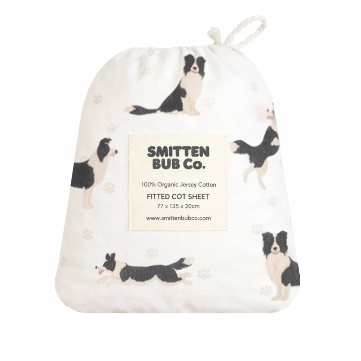 Smitten Bub Co Fitted Cot Sheet - Border Collie