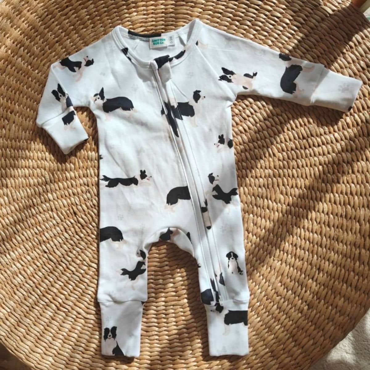 Smitten Bub Co Full Zip Romper - Border Collie