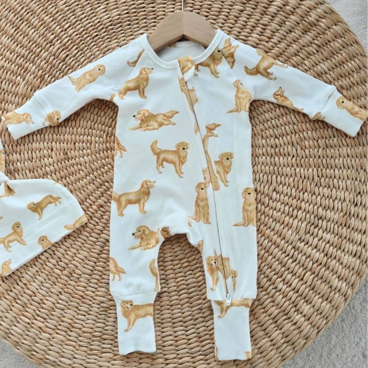 Smitten Bub Co Full Zip Romper - Golden Retriever