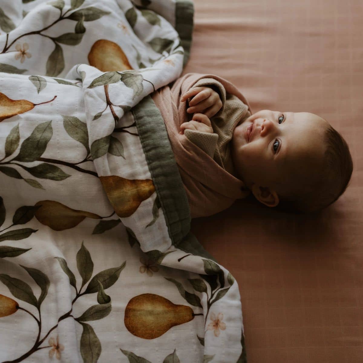 Snug as a Bub Organic Cotton Muslin Snuggly Blanket - Whimsical Pear