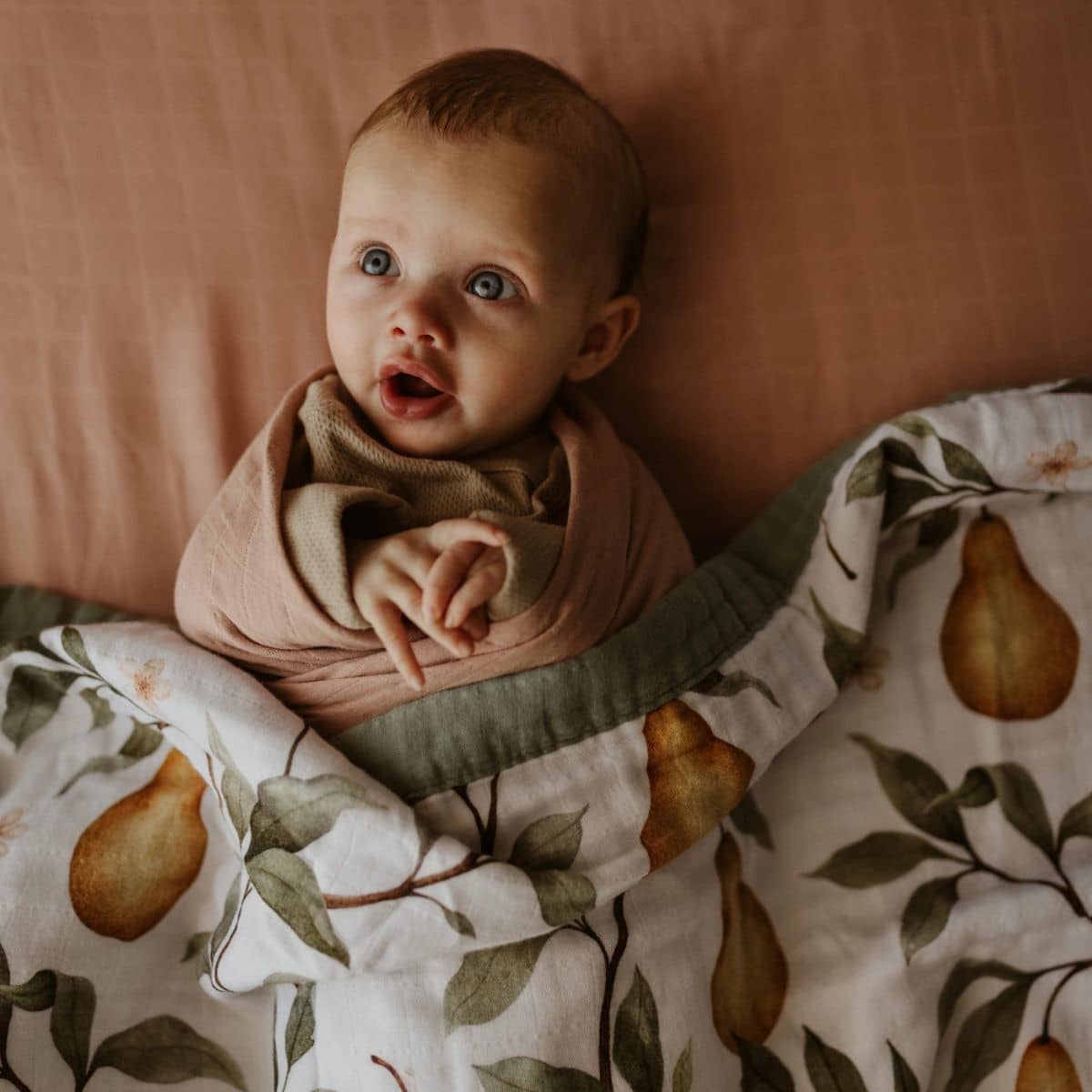 Snug as a Bub Organic Cotton Muslin Snuggly Blanket - Whimsical Pear