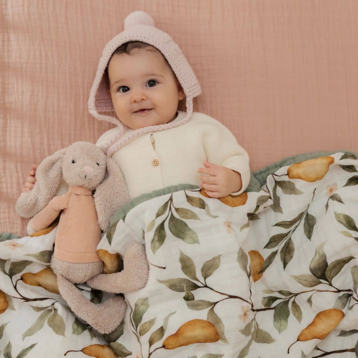 Snug as a Bub Organic Cotton Muslin Snuggly Blanket - Whimsical Pear