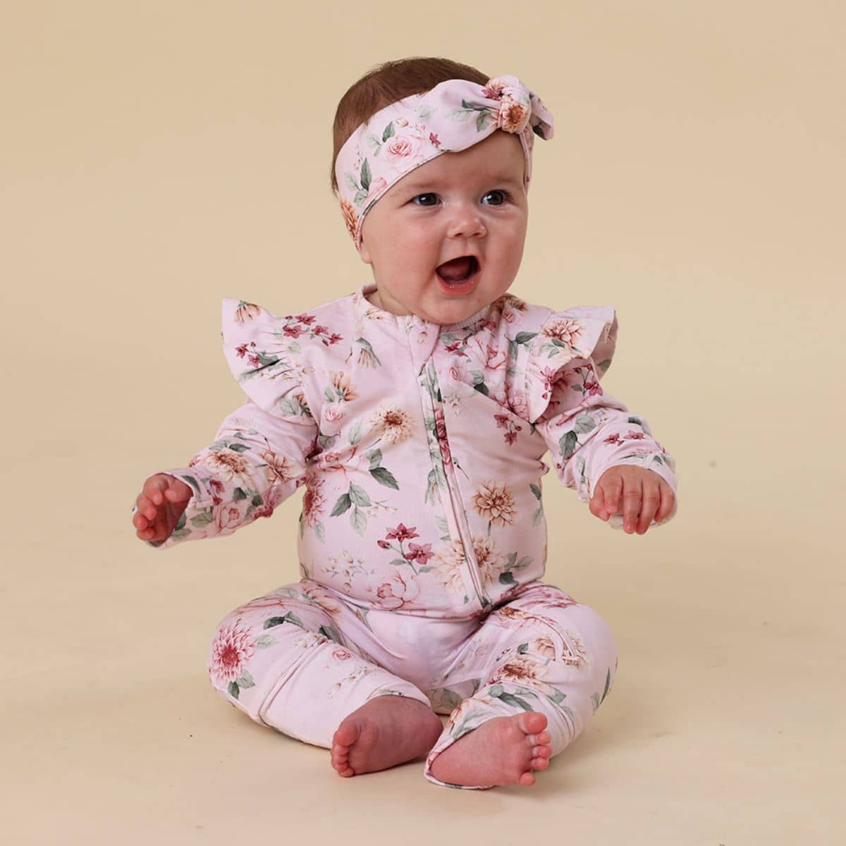 Snuggle Hunny Convertible Romper with Frill - Birds & Blooms