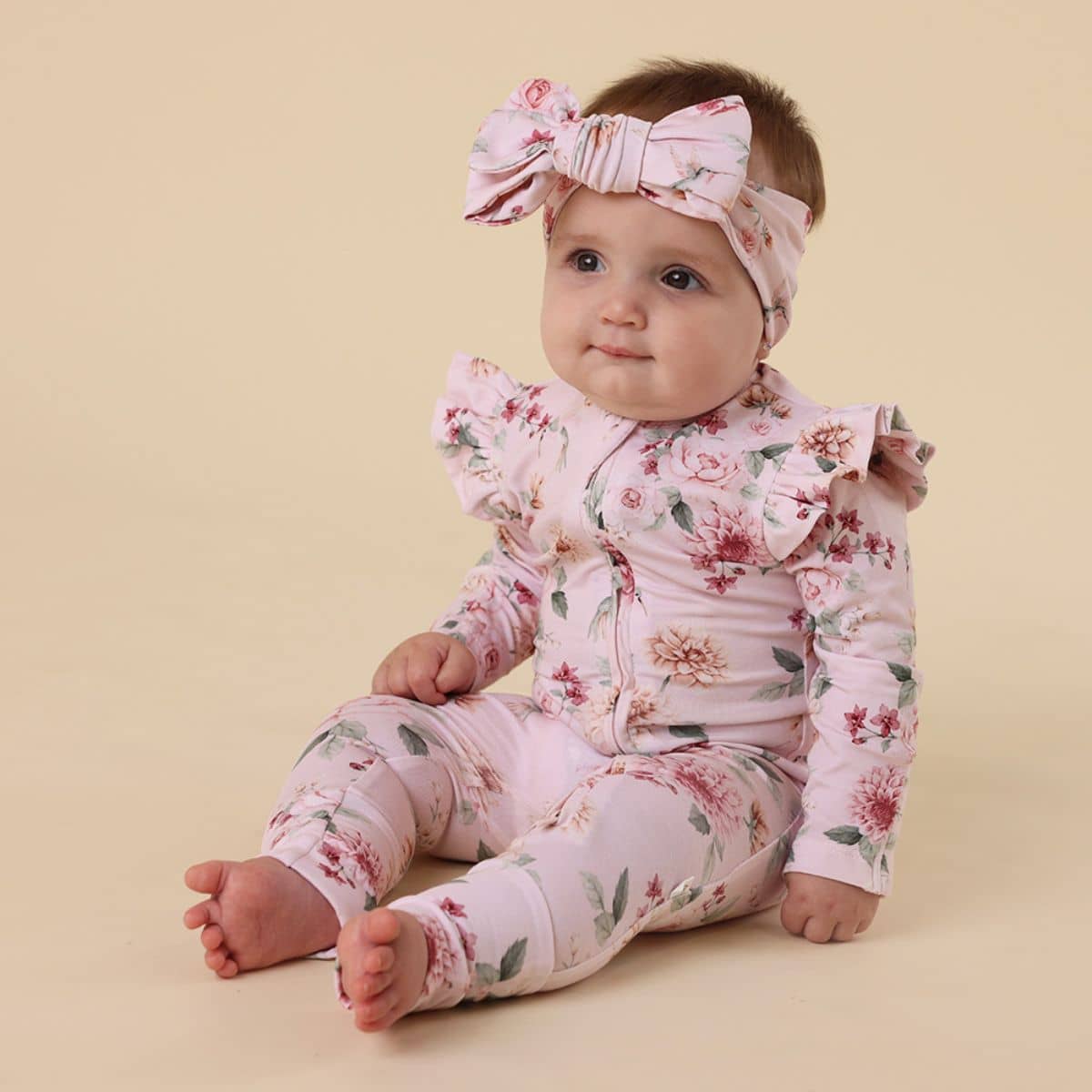 Snuggle Hunny Convertible Romper with Frill - Birds & Blooms