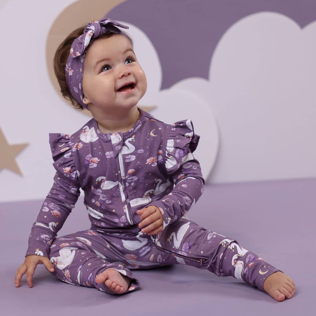 Snuggle Hunny Convertible Romper with Frill - Midnight Swan