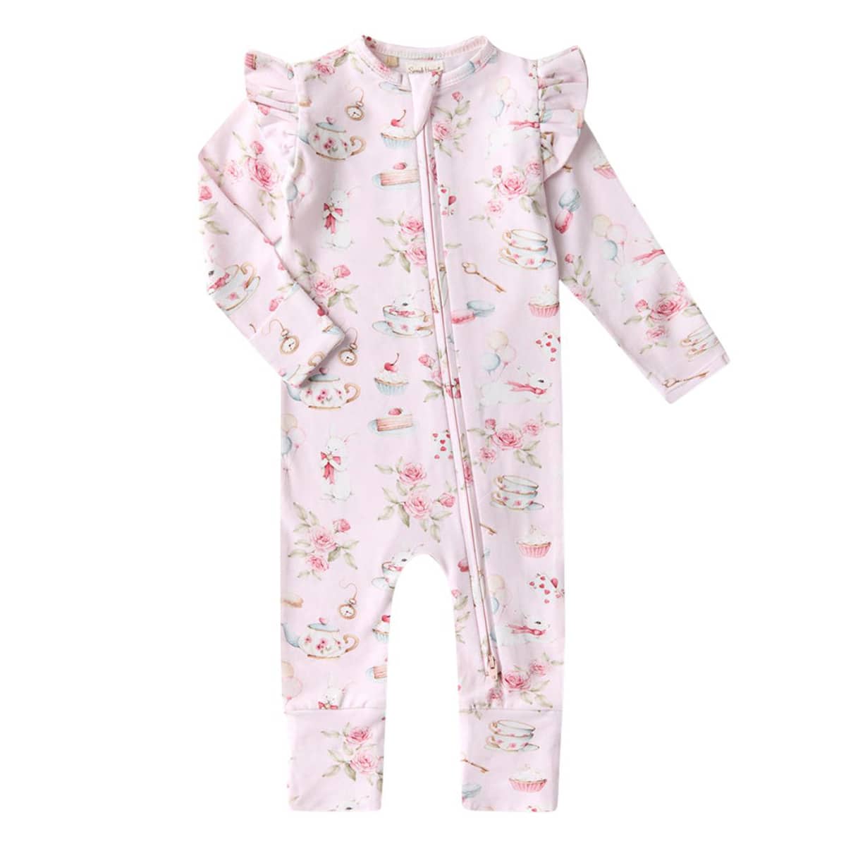 Snuggle Hunny Convertible Romper with Frill - Alice's Tea Party
