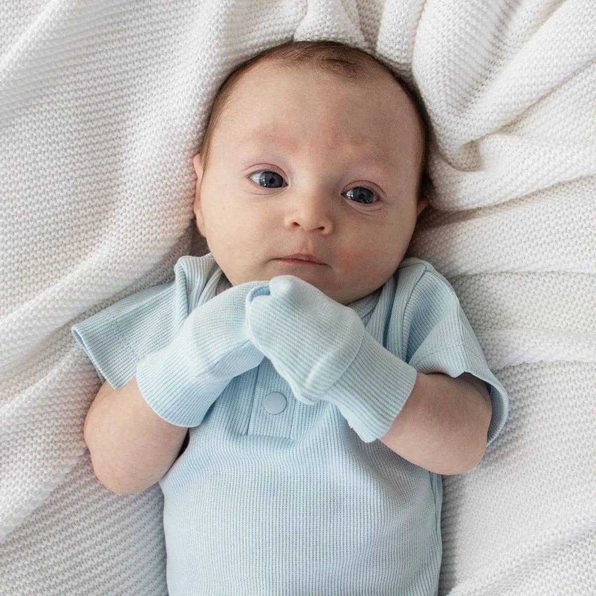 Snuggle Hunny Organic Cotton Rib Mittens - Baby Blue