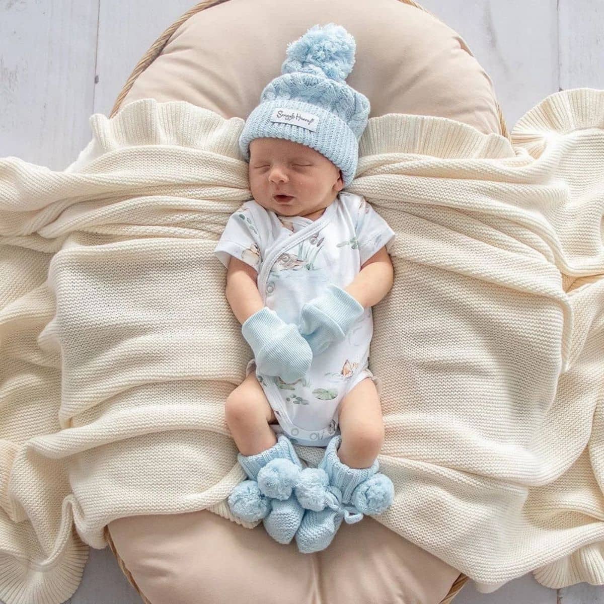 Snuggle Hunny Organic Cotton Rib Mittens - Baby Blue