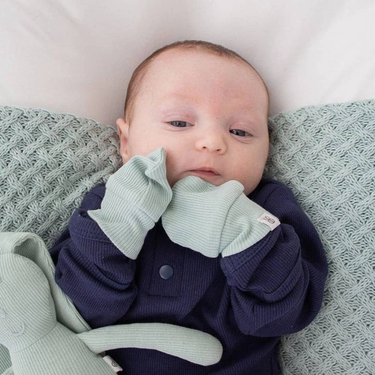 Snuggle Hunny Organic Cotton Rib Mittens - Sage