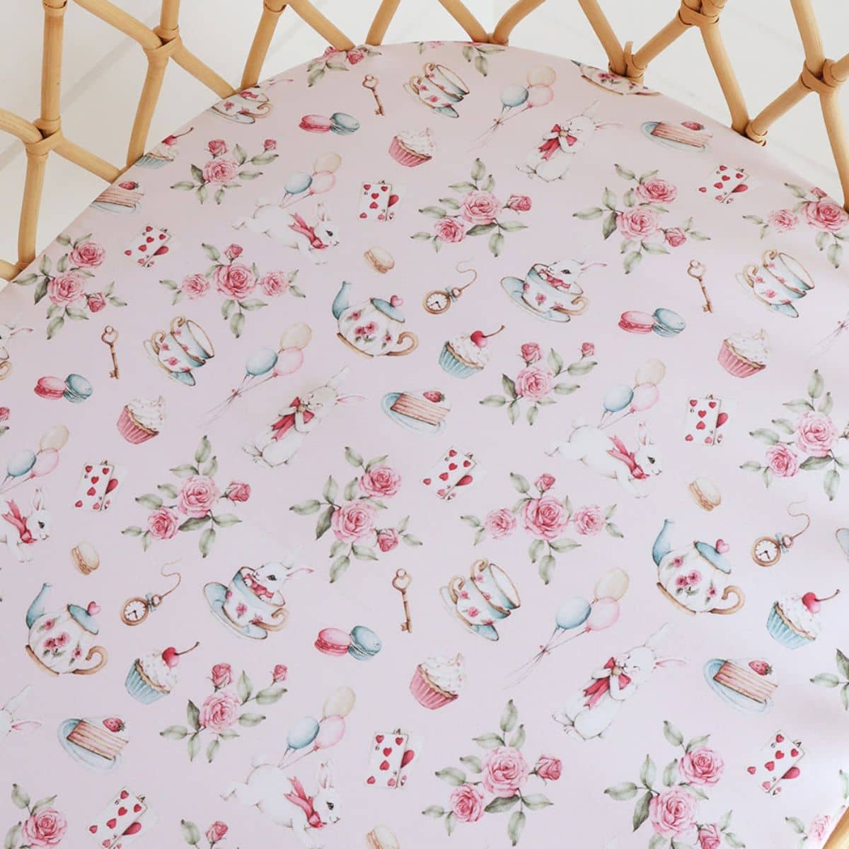 Snuggle Hunny Fitted Bassinet Sheet and Change Pad Cover - Alice's Tea Party