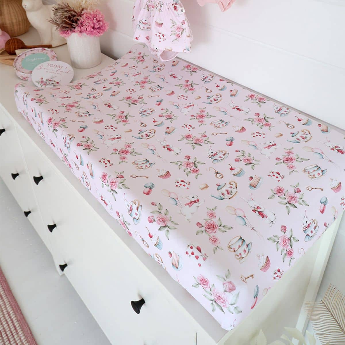 Snuggle Hunny Fitted Bassinet Sheet and Change Pad Cover - Alice's Tea Party