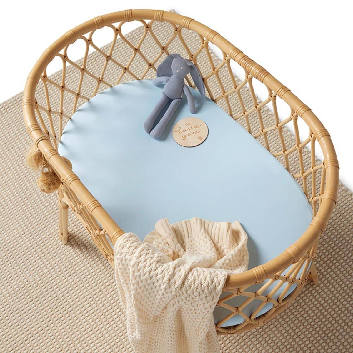 Snuggle Hunny Fitted Bassinet Sheet and Change Pad Cover - Baby Blue Organic