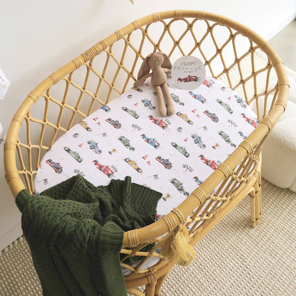 Snuggle Hunny Fitted Bassinet Sheet and Change Pad Cover - Little Racers