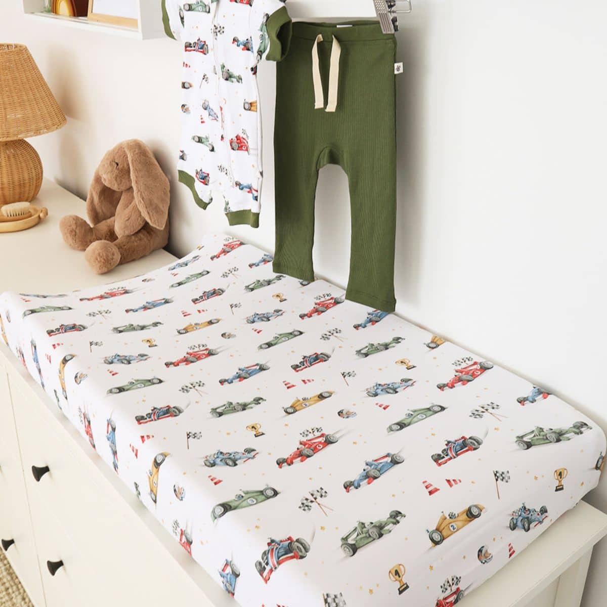 Snuggle Hunny Fitted Bassinet Sheet and Change Pad Cover - Little Racers
