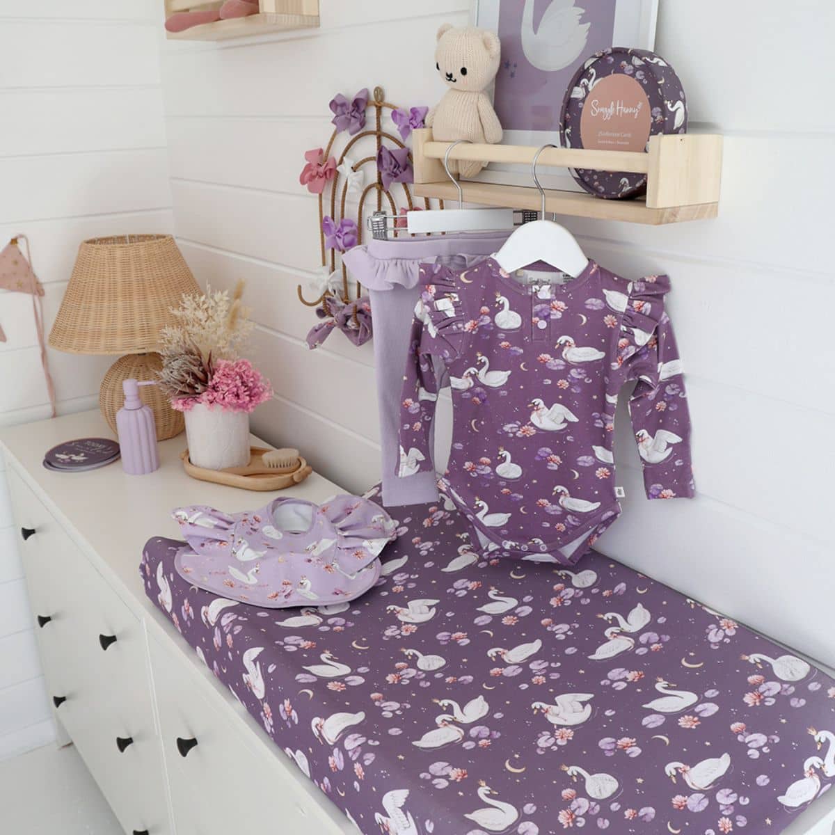 Snuggle Hunny Fitted Bassinet Sheet and Change Pad Cover - Midnight Swan