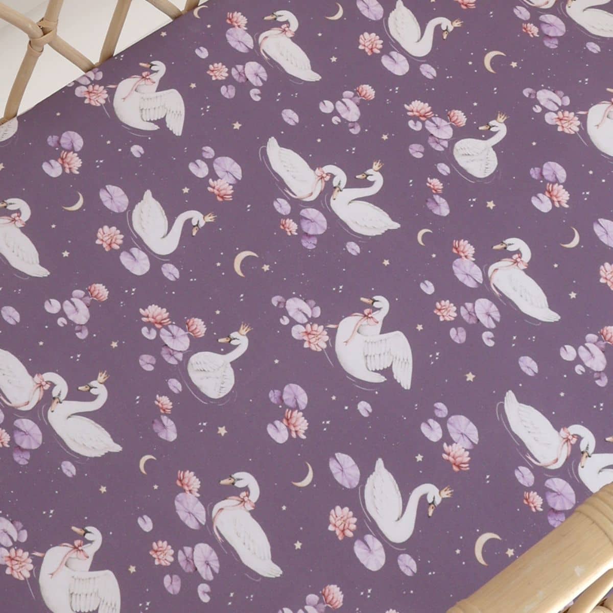 Snuggle Hunny Fitted Bassinet Sheet and Change Pad Cover - Midnight Swan