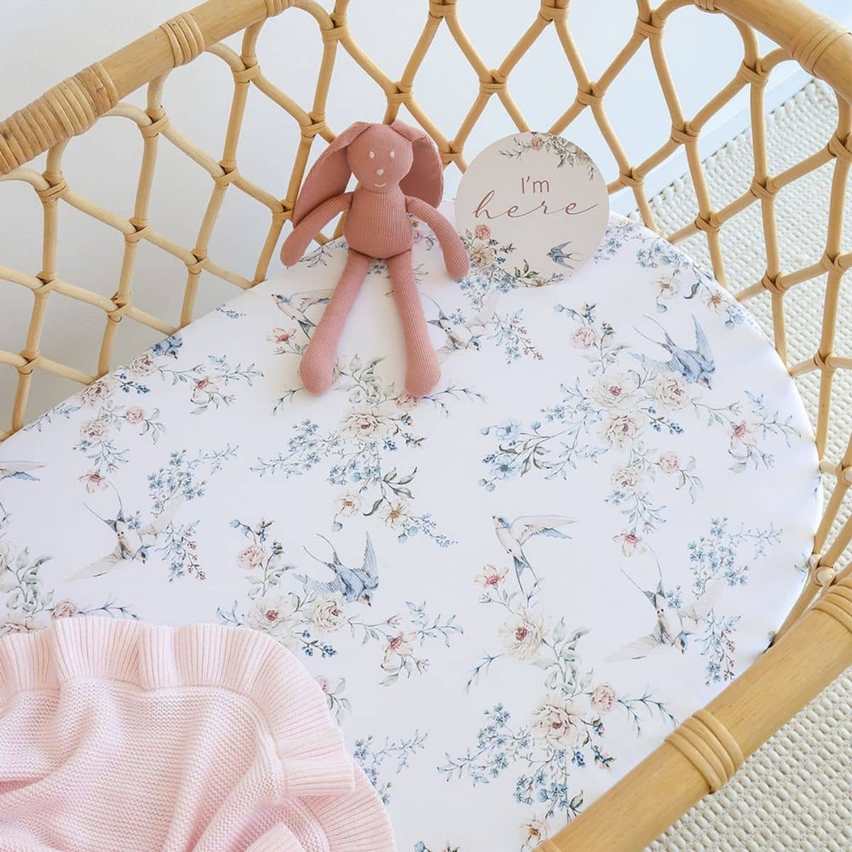 Snuggle Hunny Fitted Bassinet Sheet and Change Pad Cover - Sweet Swallows