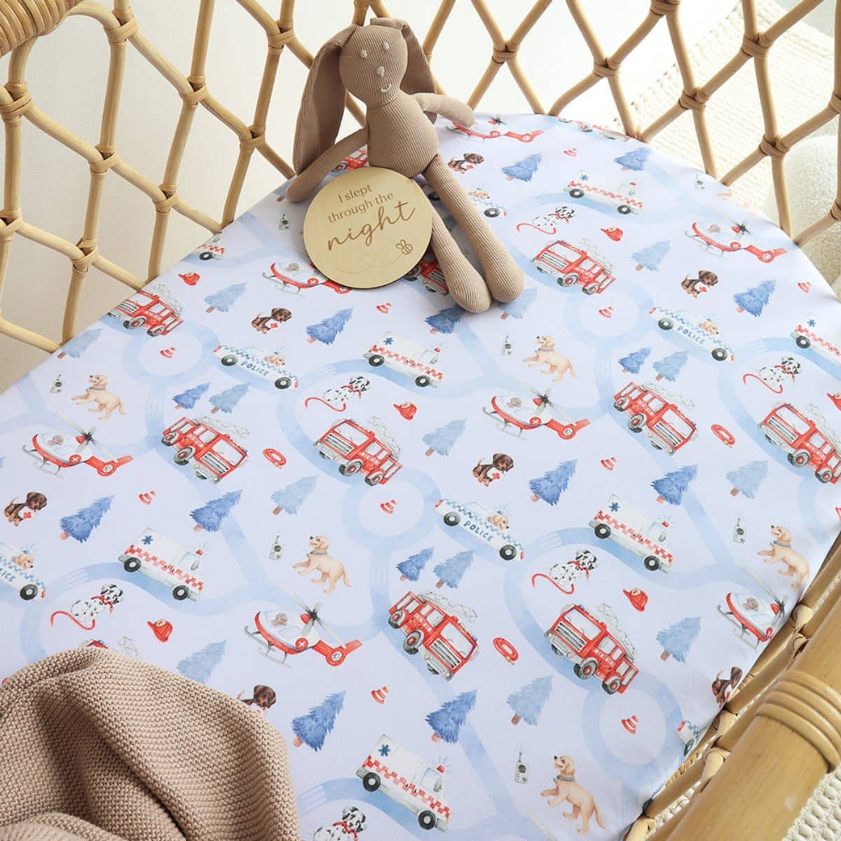 Snuggle Hunny Fitted Bassinet Sheet and Change Pad Cover - To the Rescue
