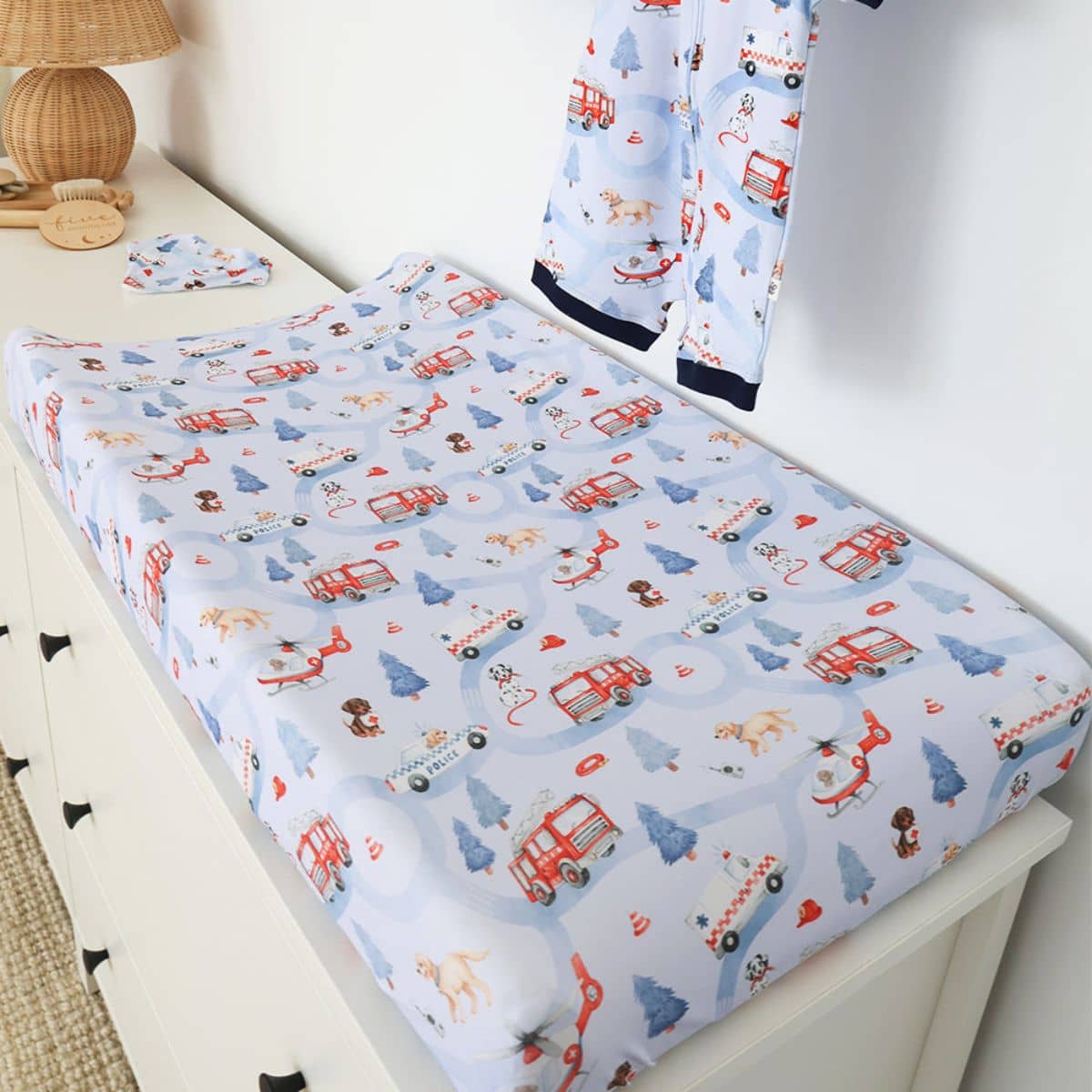 Snuggle Hunny Fitted Bassinet Sheet and Change Pad Cover - To the Rescue